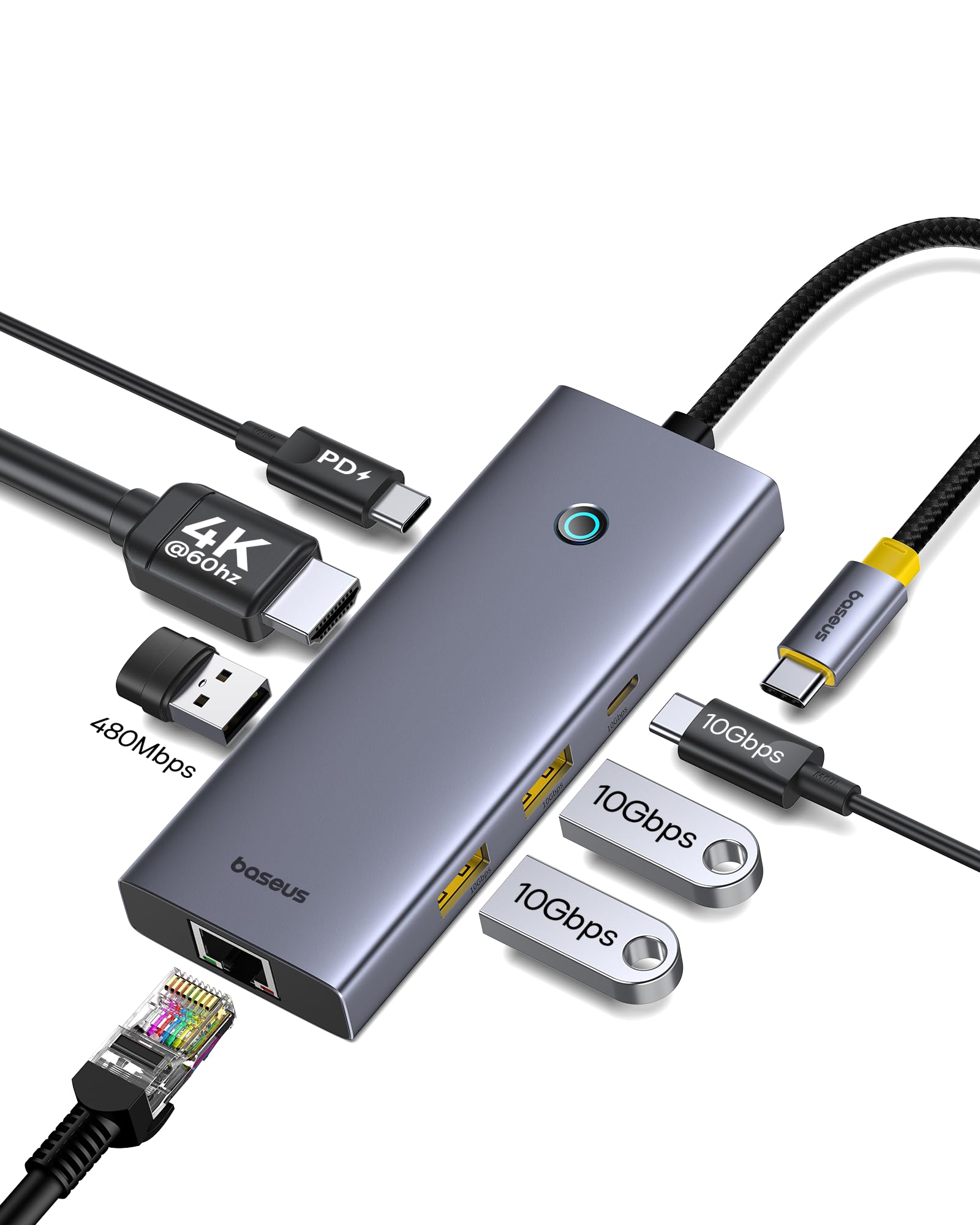 Amazon | Baseus USB-C ハブ 7-in-1 4K (60hz) HDMIハブ 10Gbps 高速